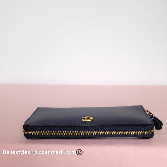 COACH Slim Accordion Smooth Leather Wallet with Back Slip Pocket- Dark Navy⭐ - Picture 10 of 16